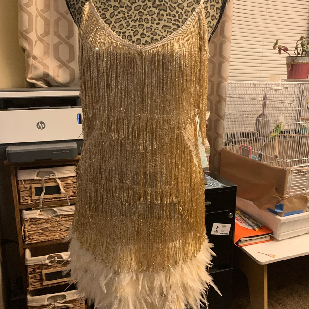 Gold Fringe Mini Dress